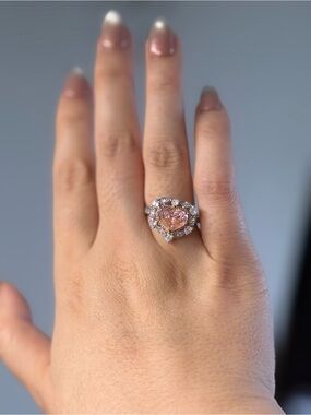 Pink Heart Halo Ring - Women's Silver Pink Gemstone Ring